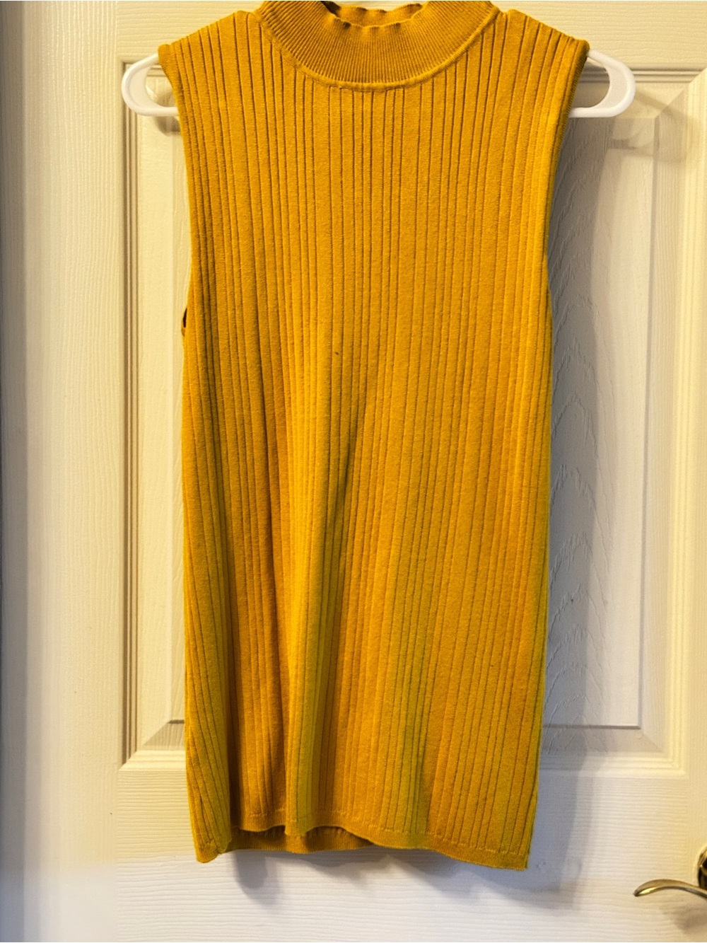 Ashley Stewart Mustard Ribbed Sleeveless Mock Neck Top